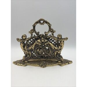 Ornate Vintage Solid Brass Letter Sorter Holder 2 Sections Japan